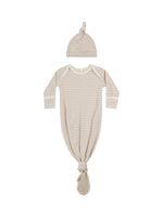 Quincy Mae - Oat Stripe Knotted Baby Gown Set