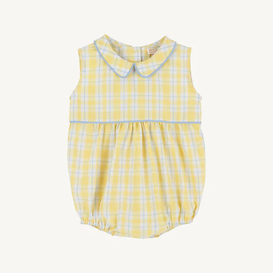 Blue sleeveless Bradford Bubble with Forsyth Park plaid pattern by The Beaufort Bonnet Company, perfect for warm weather.