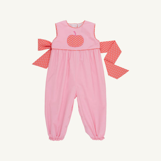 Pink and Mill Street Manor mini floral sleeveless Rebecca Romper with pumpkin detail, by The Beaufort Bonnet Company.