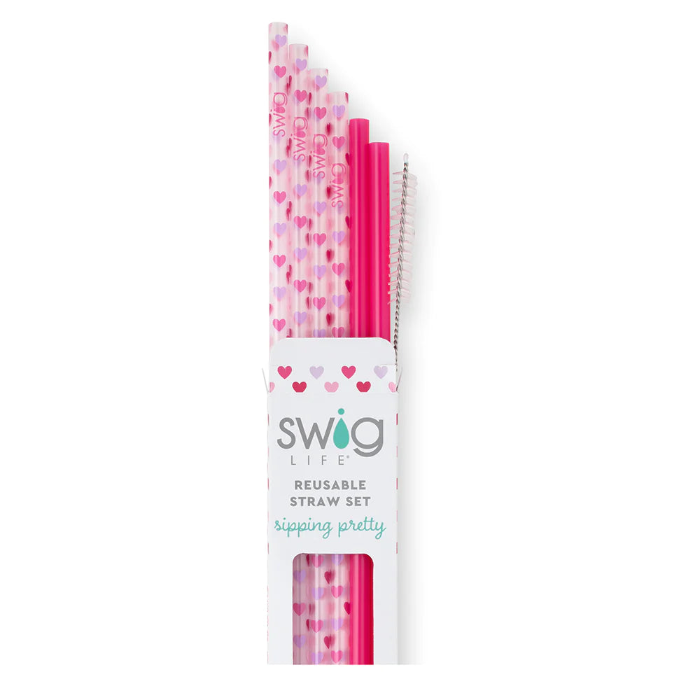 Swig - Falling In Love + Pink Reusable Straws