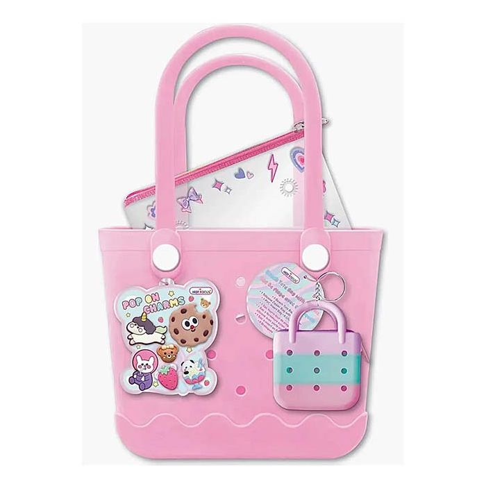 Hot Focus Critters beach tote bag with colorful charms, featuring playful cartoon critters and spacious design for summer outings.