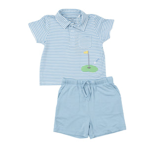 Angel Dear - Dream Blue Stripe Golf Polo Shirt & Short Set