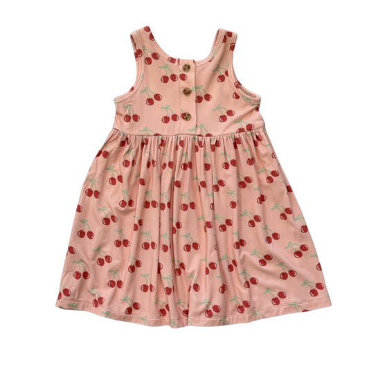Babysprouts Cherry Henley Tank Dress for babies, featuring a sleeveless design with cherry print and button detail.