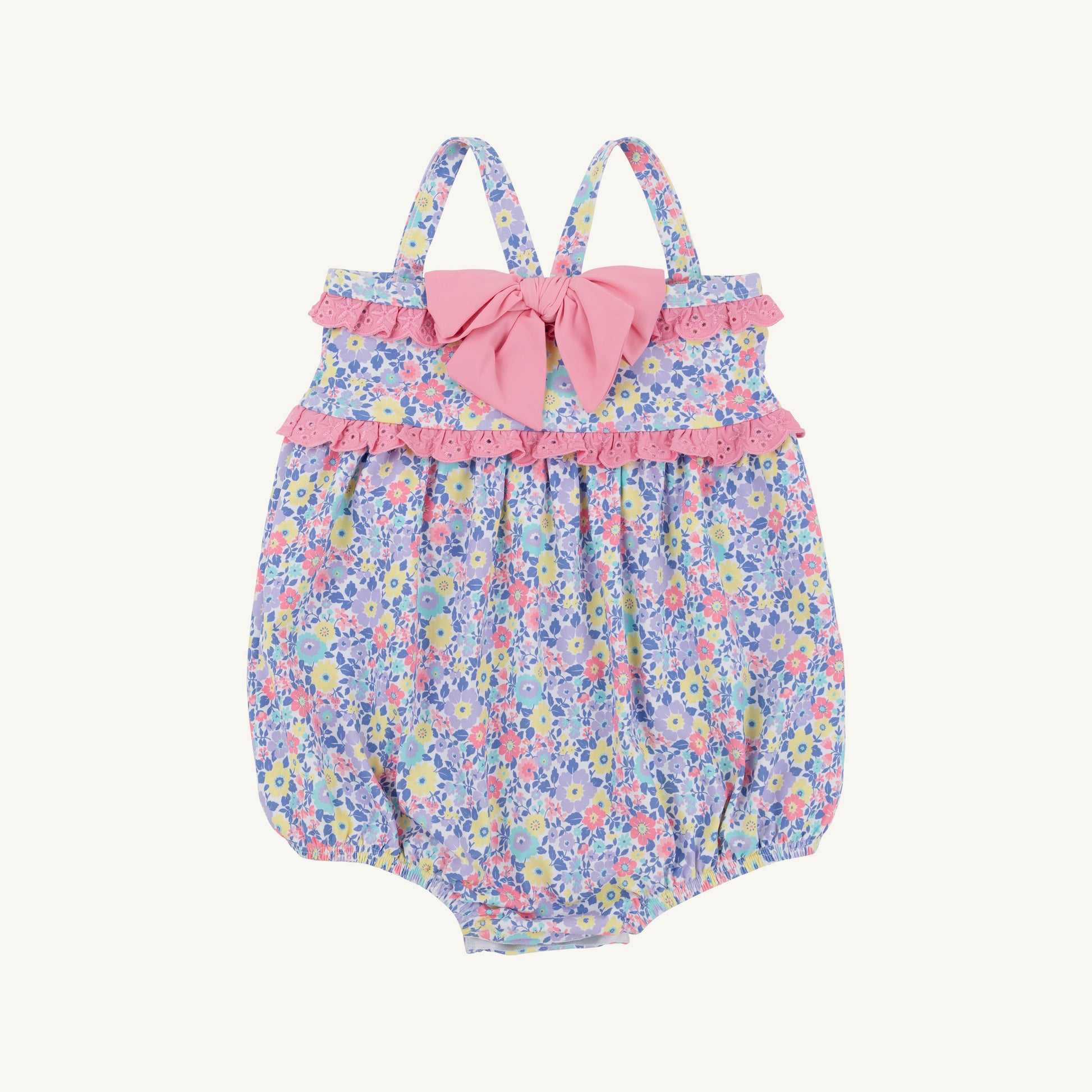 Hot pink St. Bart's bubble bathing suit for pets by The Beaufort Bonnet Company, featuring Briar Patch Petals and Hamptons design.
