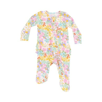 Angel Dear - Amelia Floral Ruffle Zip Footie