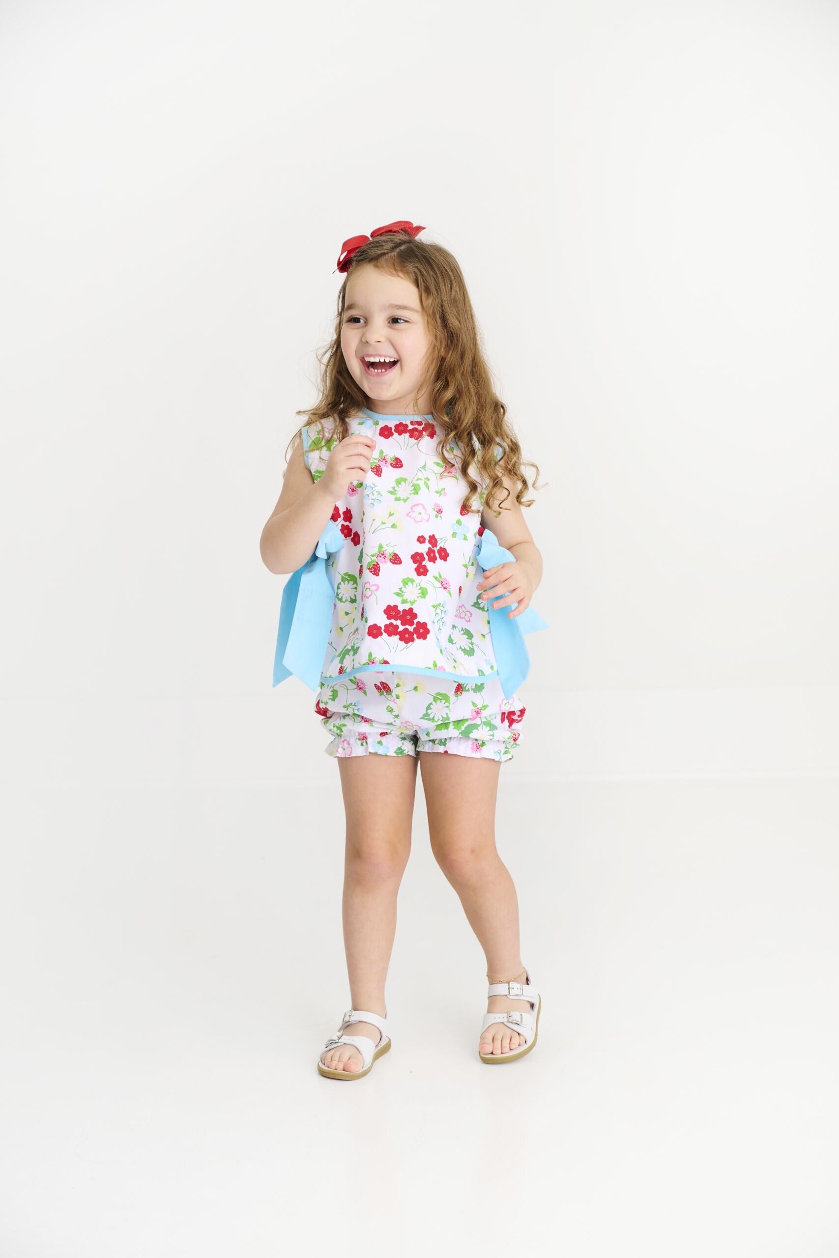 Berry Sweet and Belhaven Blue Talbott Tie Side outfit by The Beaufort Bonnet Company featuring colorful fabric and tie side design.