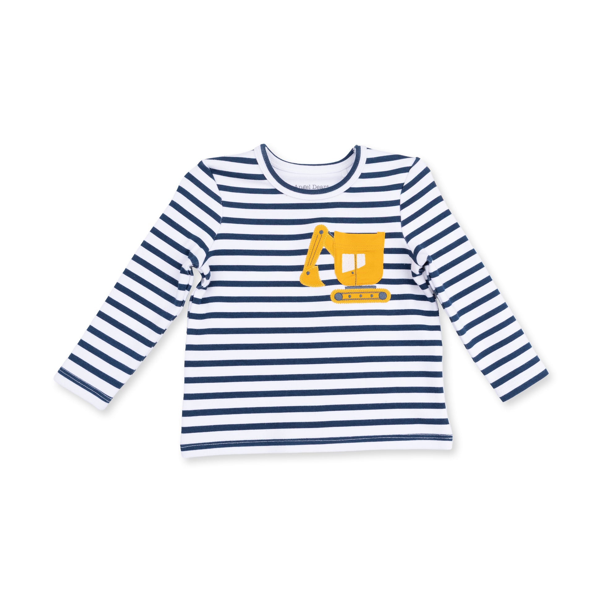 Angel Dear Digger Collection LS Shirt for babies, soft fabric in a playful print, long-sleeve baby shirt on a flat lay.