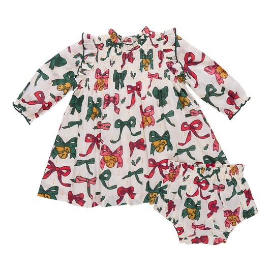 Christmas Bows and Bells Baby Girls Jaipur Dress Set