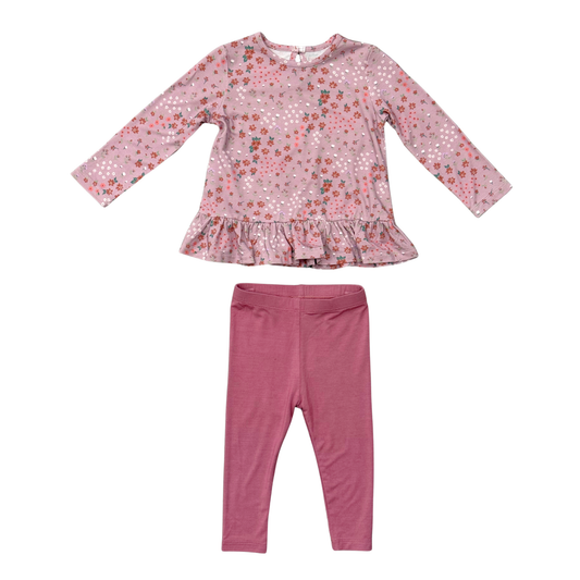 Baby girls' mini lilac cluster long sleeve peplum set by Babysprouts, featuring a cute peplum top and matching pants.