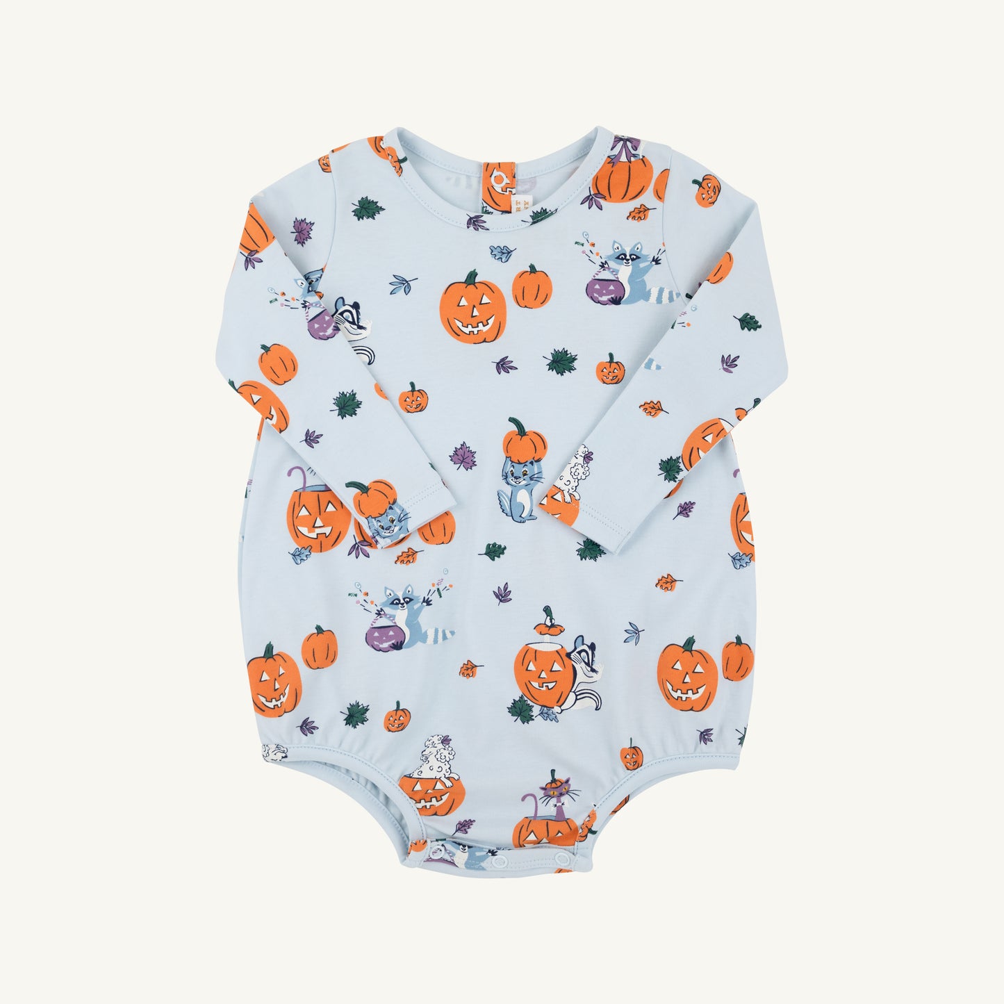 Long sleeve Patton play bubble by The Beaufort Bonnet Company featuring Candy and Critters Buckhead Blue print with playful colorful critters.