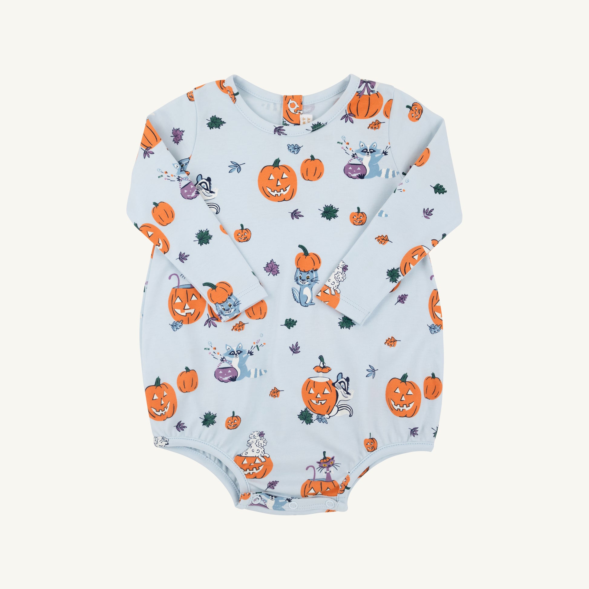 Long sleeve Patton play bubble by The Beaufort Bonnet Company featuring Candy and Critters Buckhead Blue print with playful colorful critters.