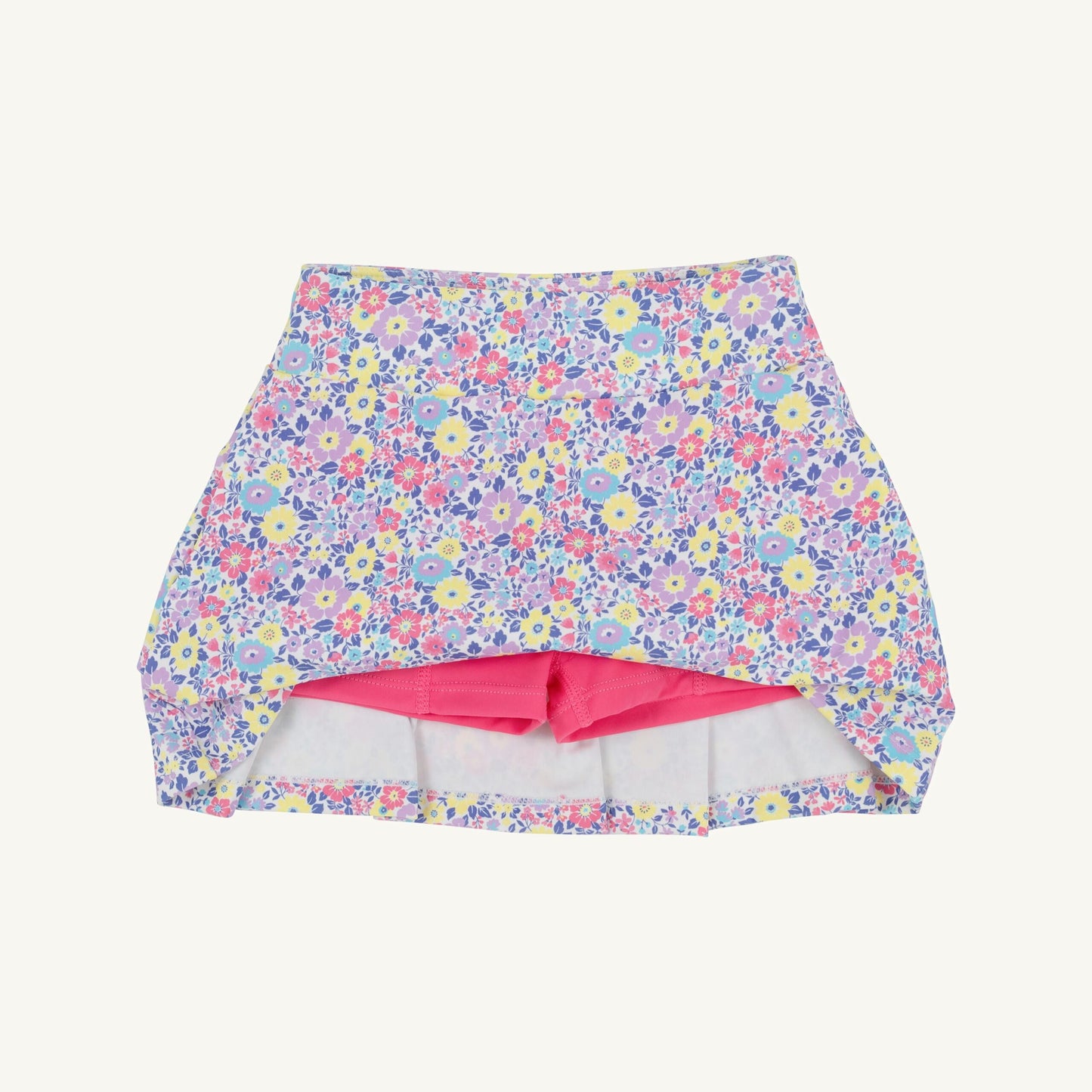 White prepletic Cindy skort with floral petal design by The Beaufort Bonnet Company for Briar Patch Petals/Worth Ave collection.