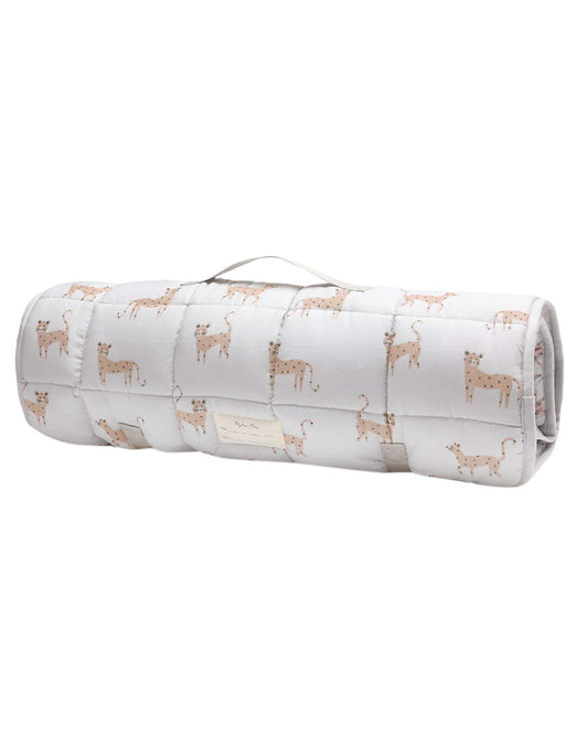 Rylee & Cru leopard nap mat with soft, plush fabric and a stylish leopard print design for baby napping and travel.