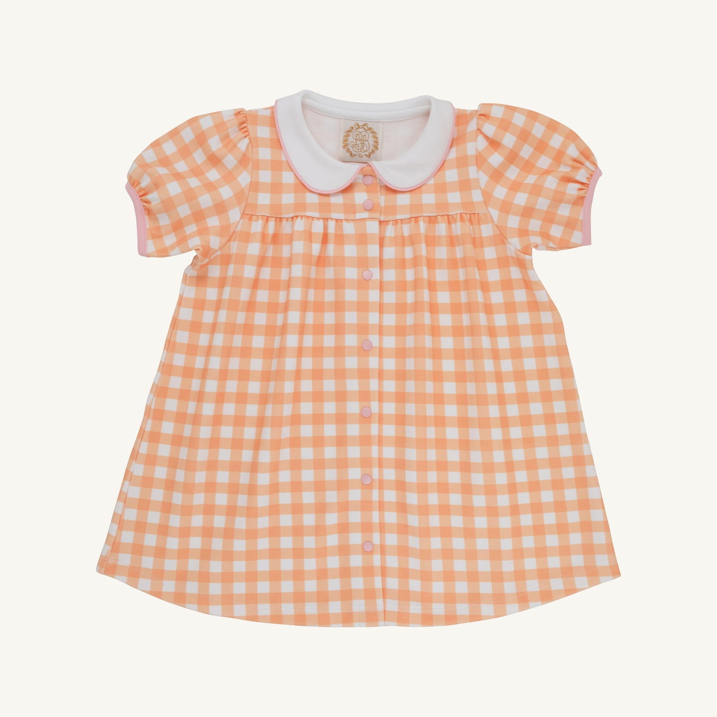 The Beaufort Bonnet Company Seashore Sherbet Gingham Tabitha's Teacher's Pet Dress for girls, featuring white gingham fabric and a classic design.