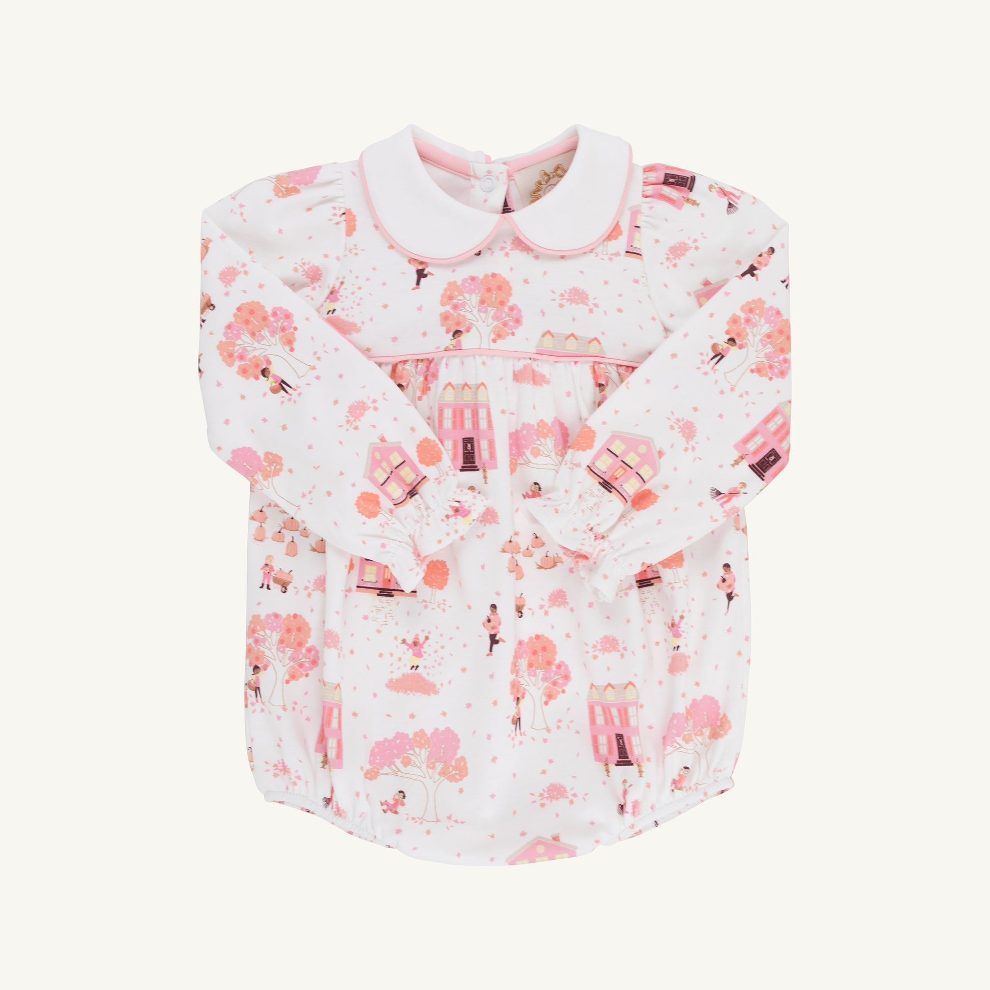 Pink long sleeve Britt Bubble by The Beaufort Bonnet Company featuring fall-themed design on Fincastle Rd.