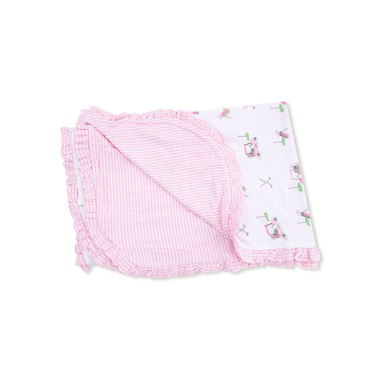 Baby Pink Golf Carts Ruffle Blanket