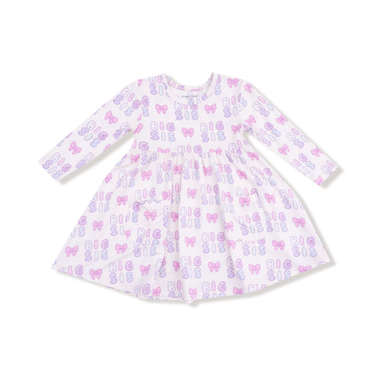Angel Dear Big Sis Twirly Dress for girls with colorful floral pattern and ruffled sleeves, perfect for special occasions.