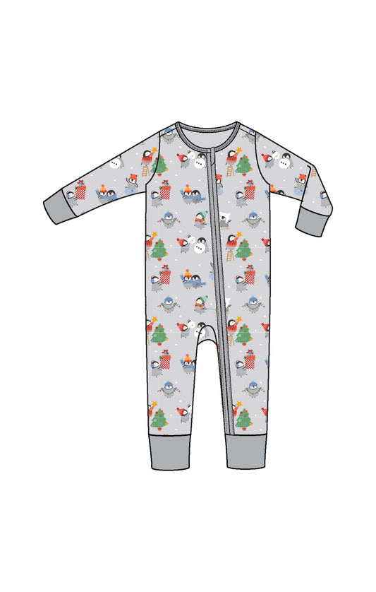Holiday Penguins Zip Romper