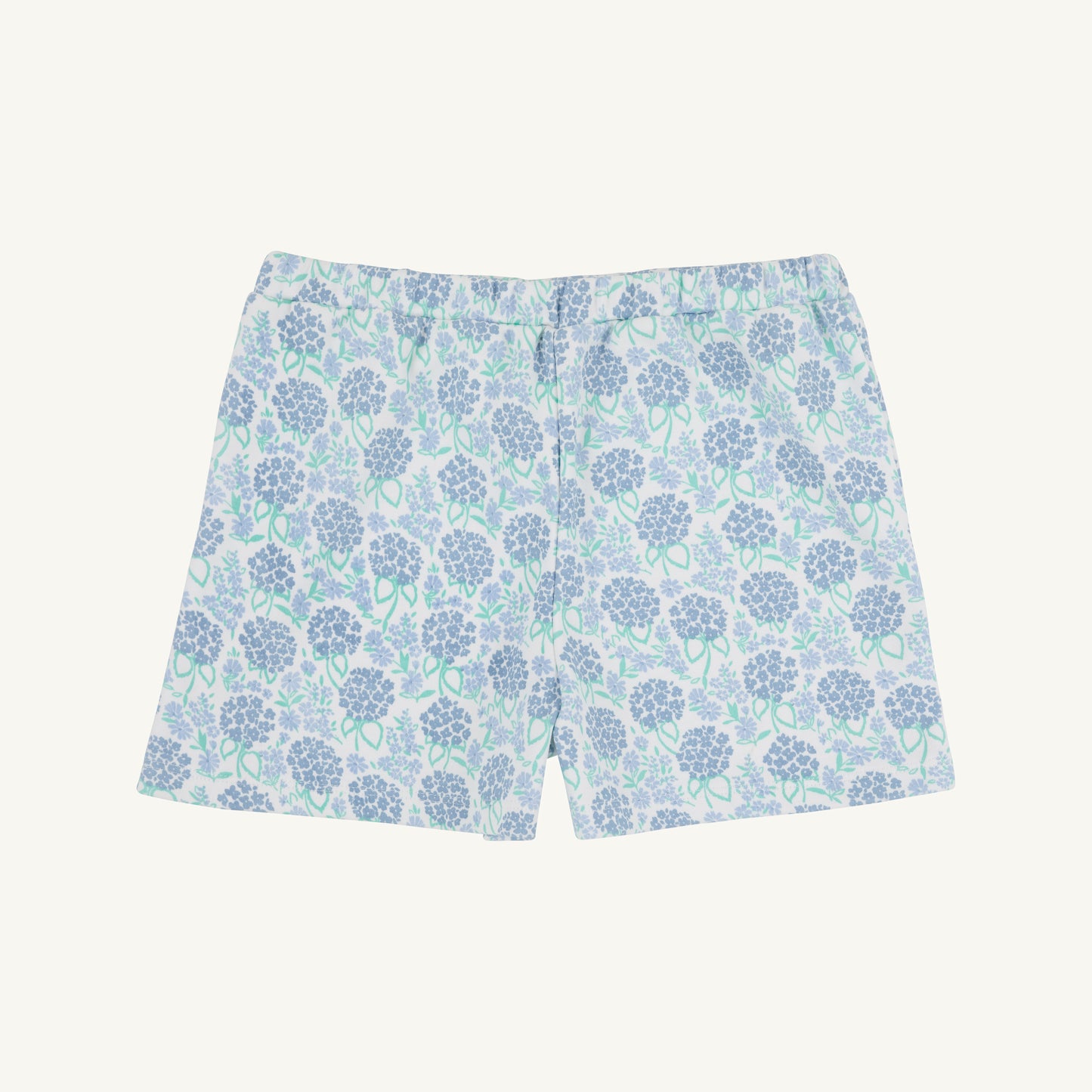 Handful of Hydrangeas Shipley Shorts by The Beaufort Bonnet Company in a colorful floral pattern on a white background.