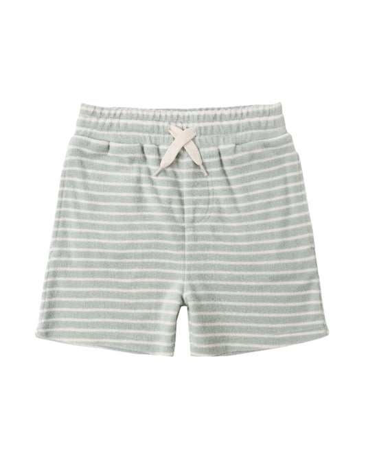 Seafoam stripe terry boys short by Rylee & Cru, featuring soft fabric and a relaxed fit, perfect for casual wear.