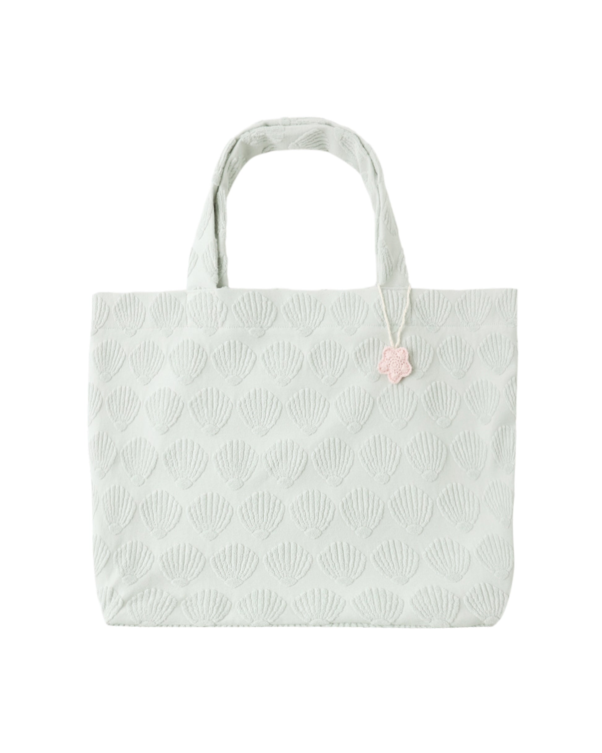 Rylee & Cru Terry Cloth Shells beach bag with terry fabric and shell pattern, ideal for carrying essentials to the beach or pool.