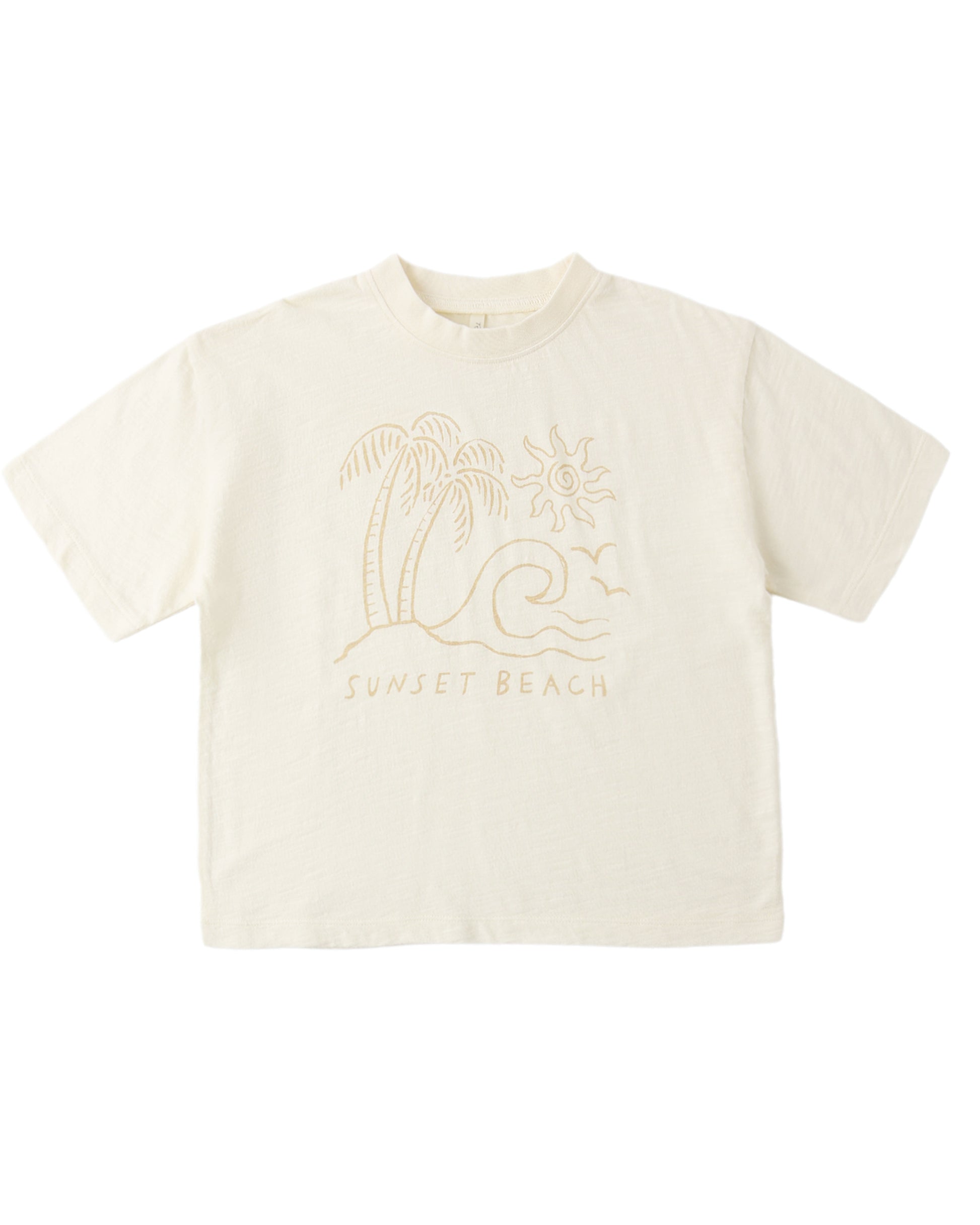 Sunset Relaxed Tee by Rylee & Cru, soft cotton T-shirt with sunset graphic, casual fit, showcased on a neutral background.