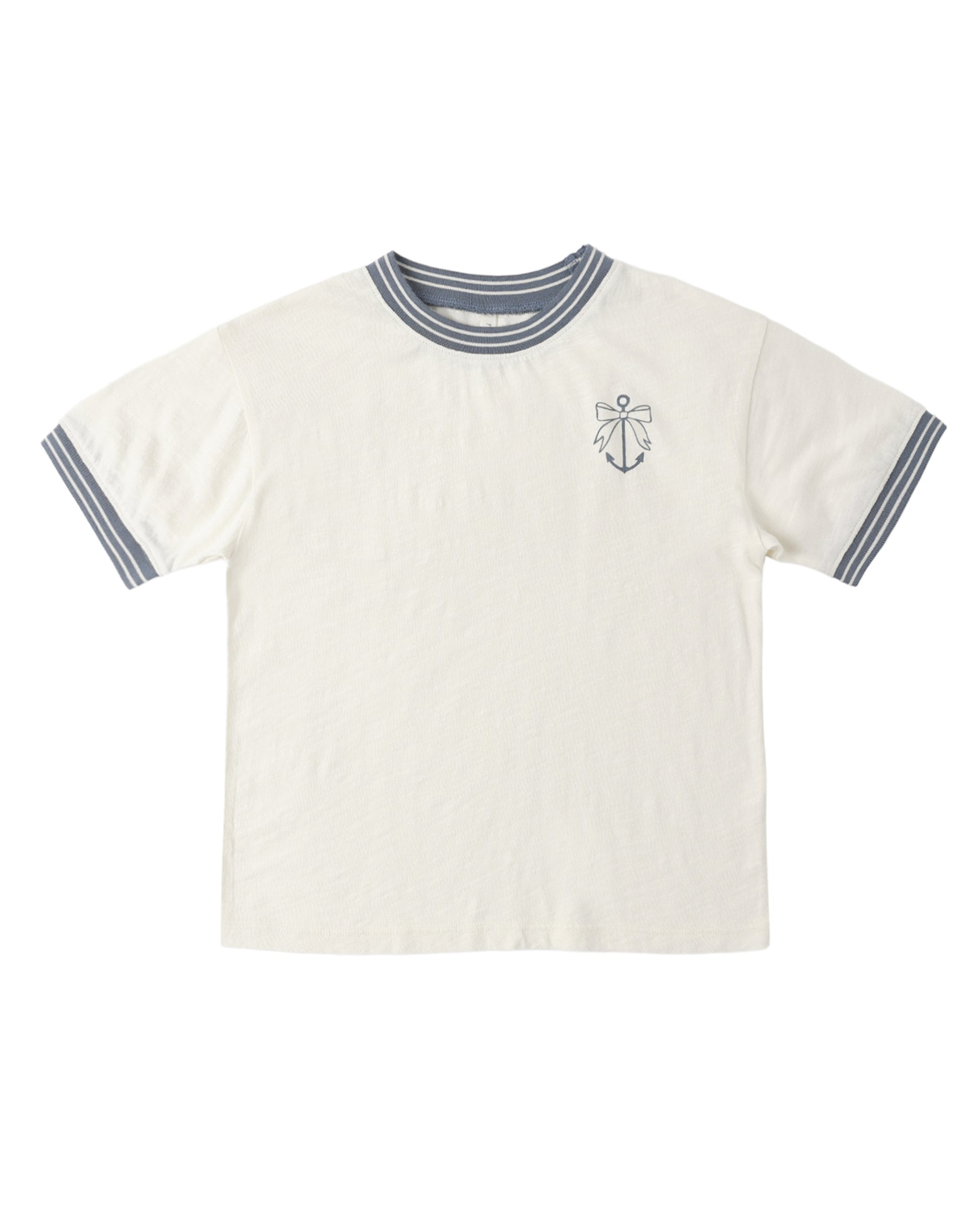 Rylee & Cru Anchor Bow Ringer Tee featuring a nautical anchor graphic and colorful bow, perfect for casual kids' wear.