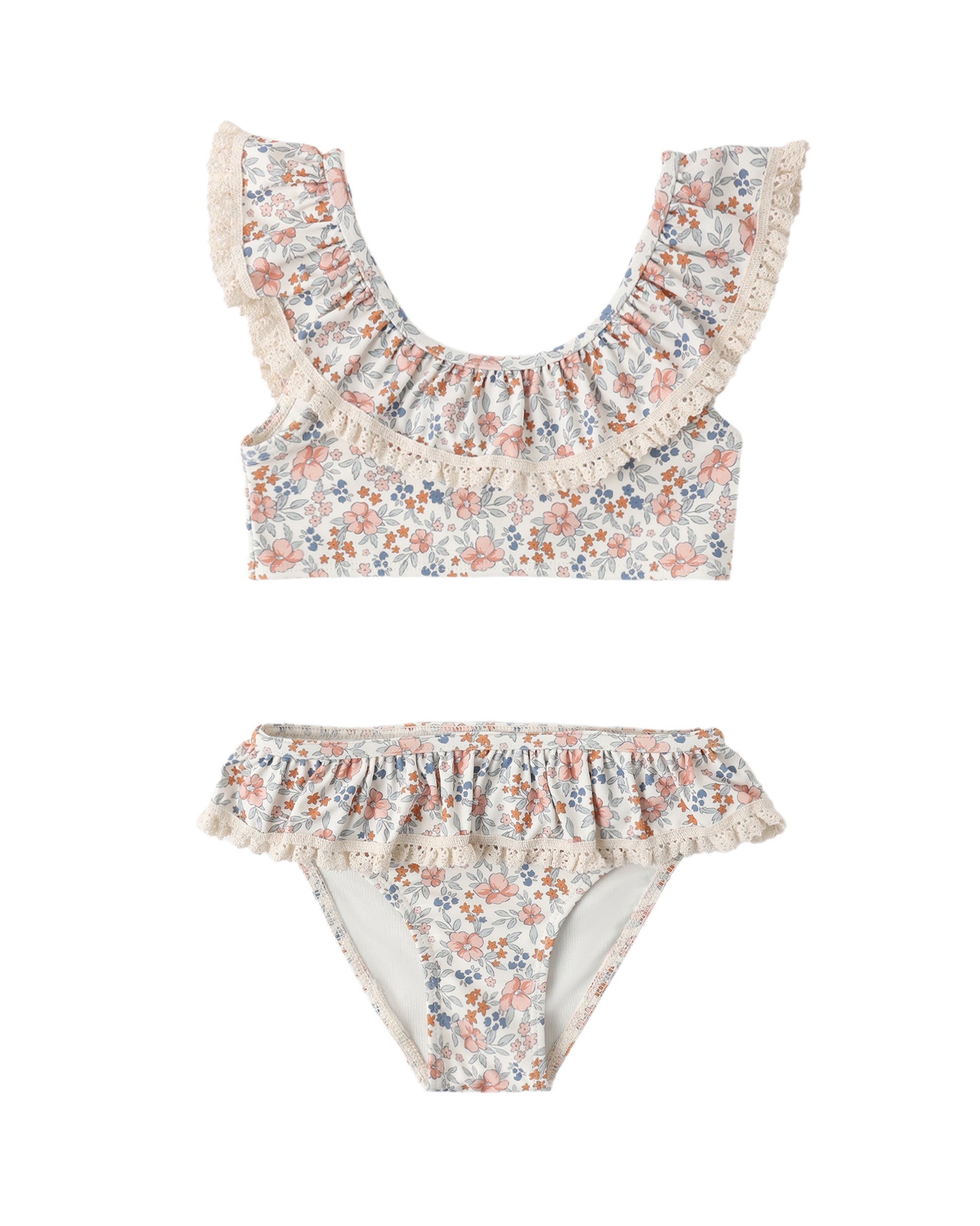 Rylee & Cru Flower Field Margot Bikini with colorful floral print, featuring a bikini top and bottom on a white background.