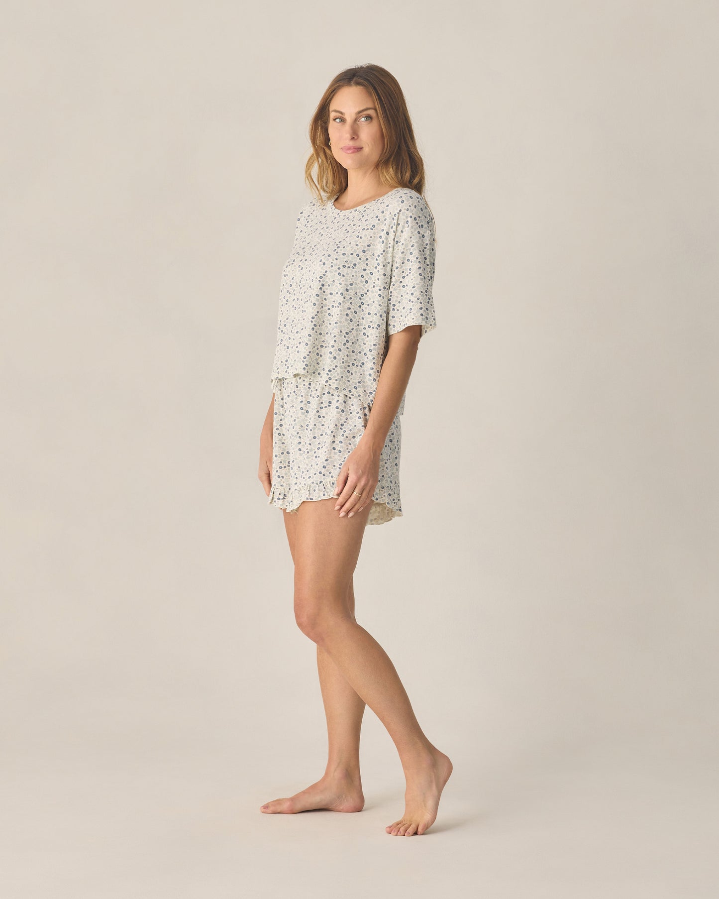 Women's blue Ditsy Mosie set by Rylee & Cru, featuring a matching top and bottom with a floral pattern.