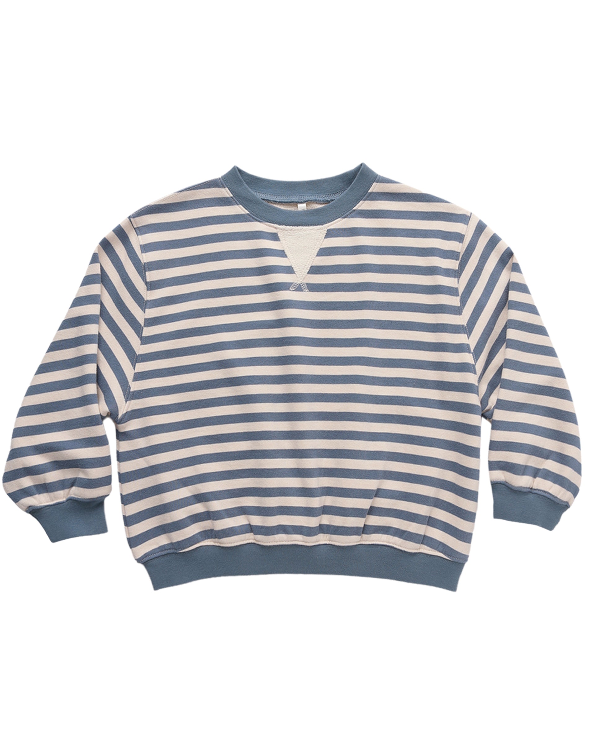 Rylee & Cru Marine Stripe Oversized Crew sweatshirt in navy and white, featuring bold horizontal stripes and a relaxed fit.