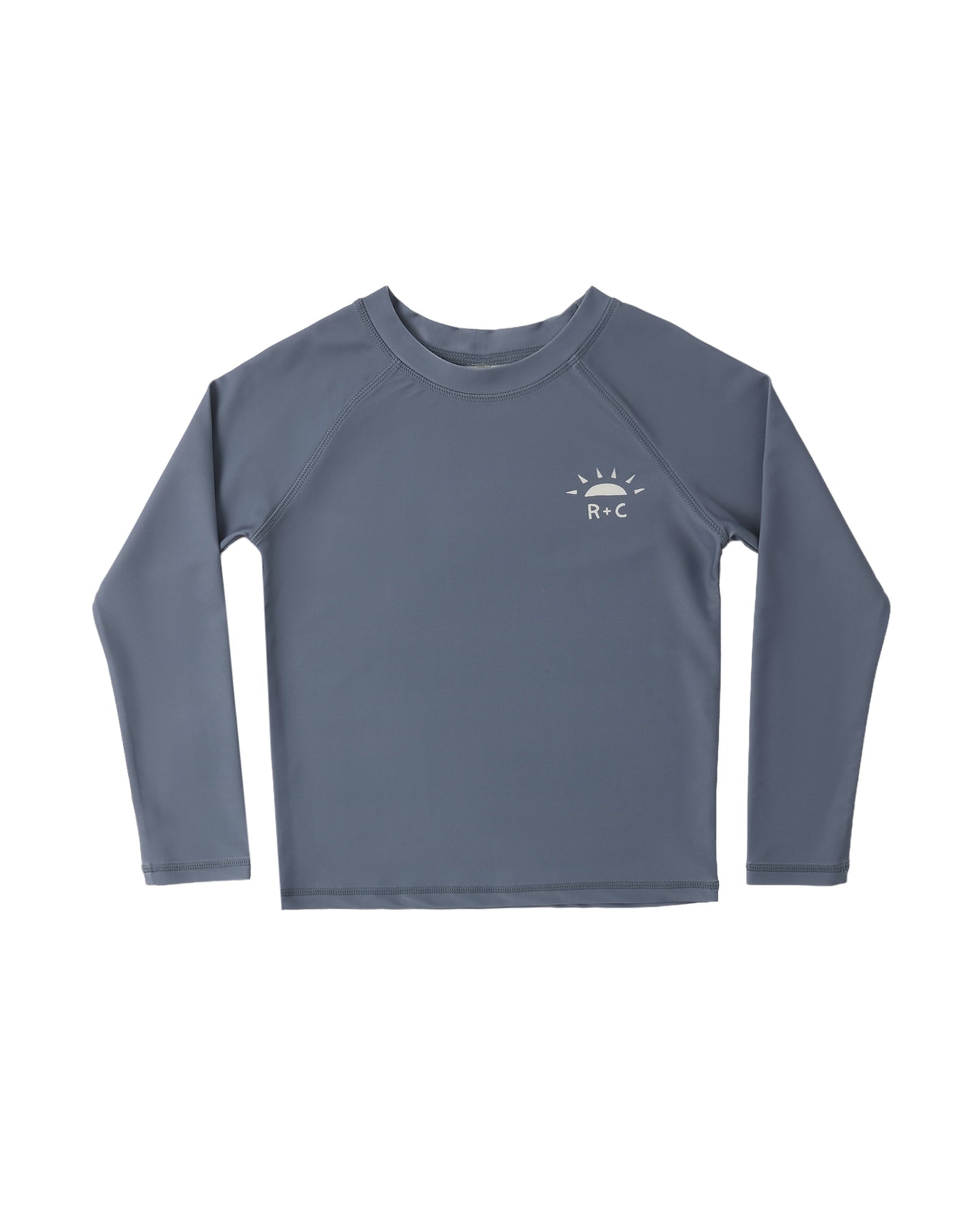 Rylee & Cru marine long sleeve rashguard with sun protection, featuring a navy blue design and lightweight, quick-dry fabric.