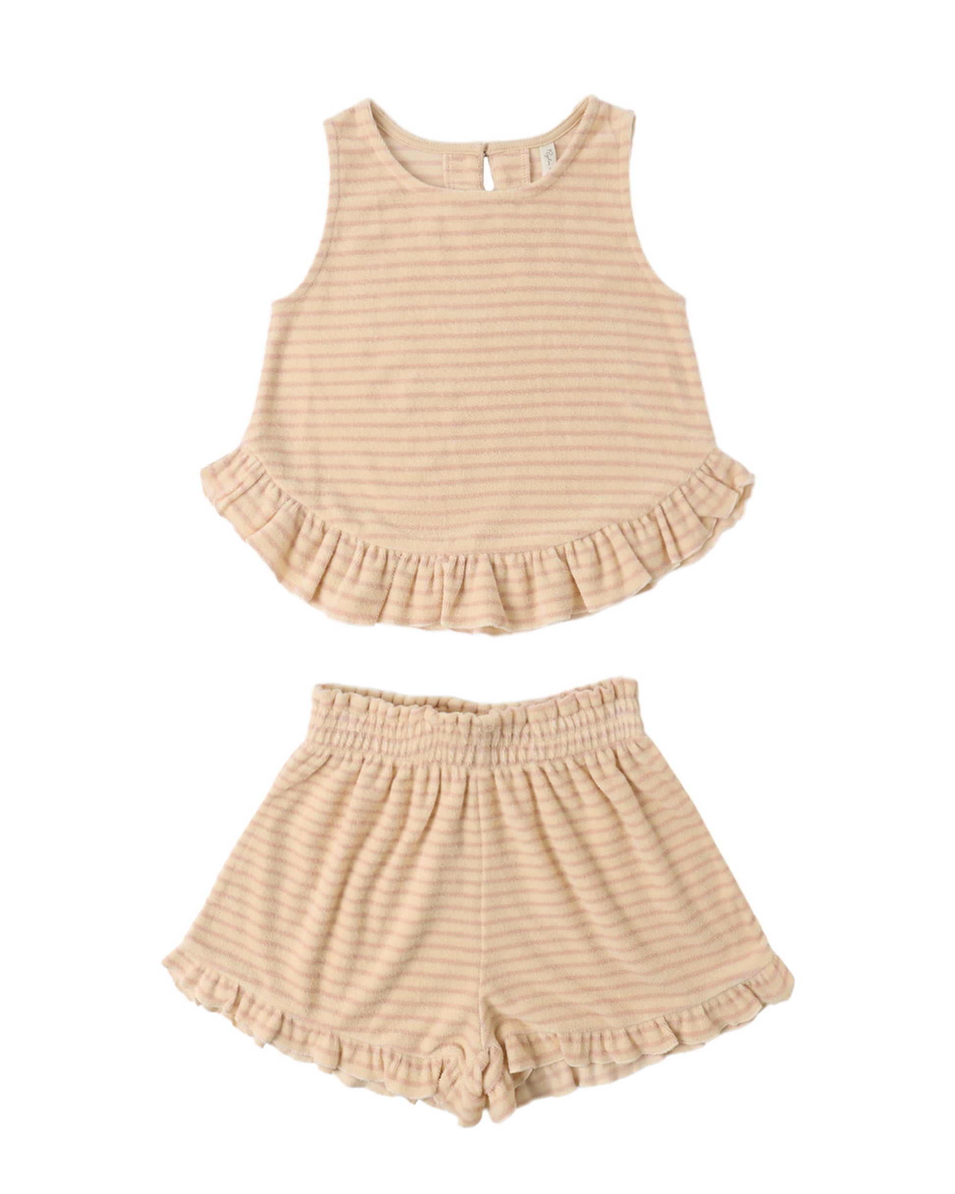 Pink Stripe Faye Set by Rylee & Cru, featuring a cozy pink and white striped top and matching pants for kids.
