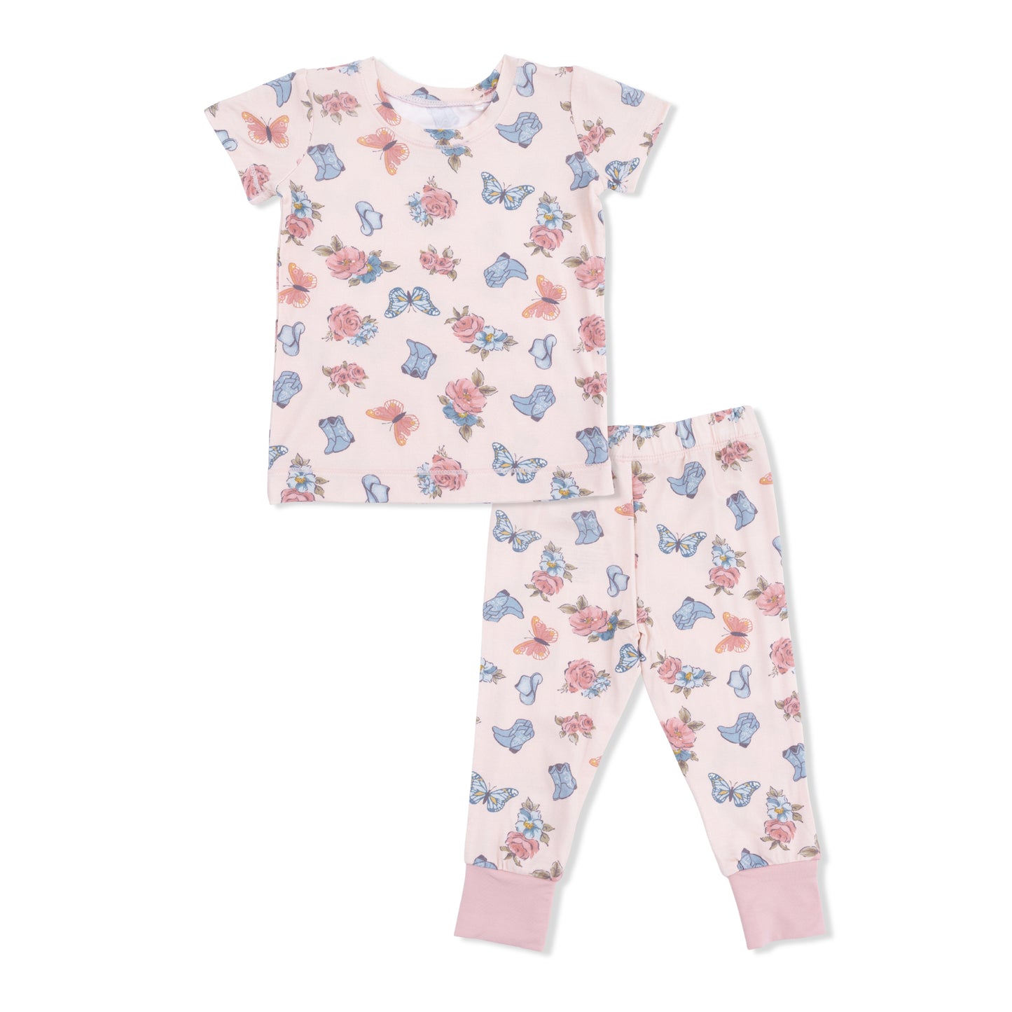 Angel Dear country girl boots short sleeve loungewear set displayed on a model, featuring comfortable fabric and a casual, stylish design.