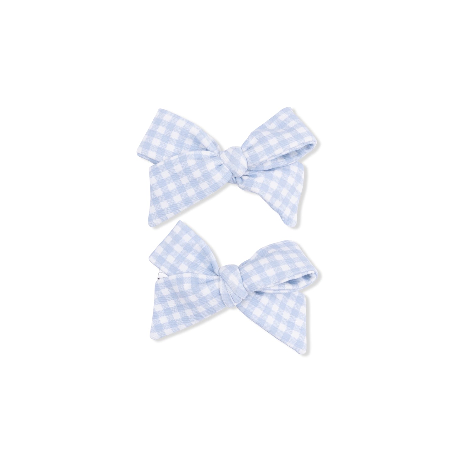 Mini Gingham Blue 2 Pack Bow Clips