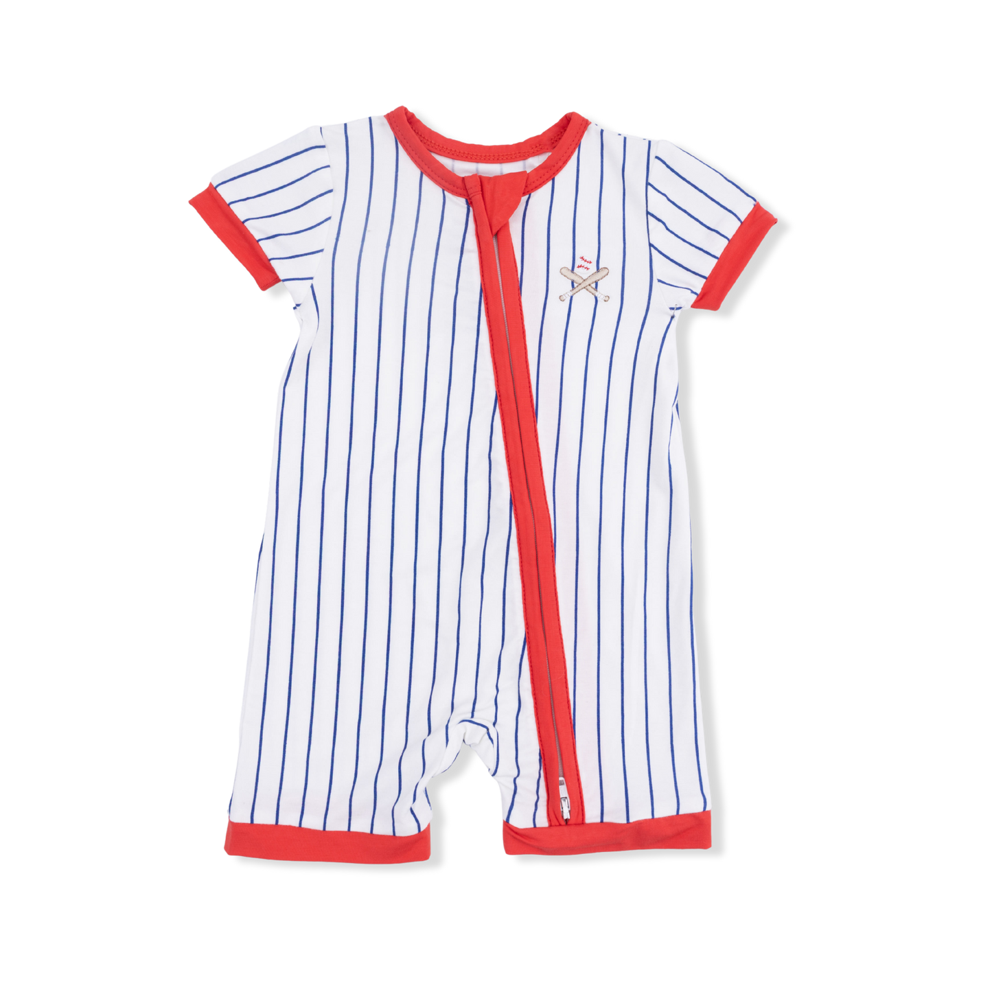 Baseball Stripe Shortie 2 Way Zipper Romper