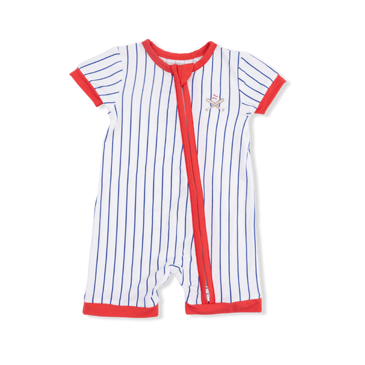 Baseball Stripe Shortie 2 Way Zipper Romper