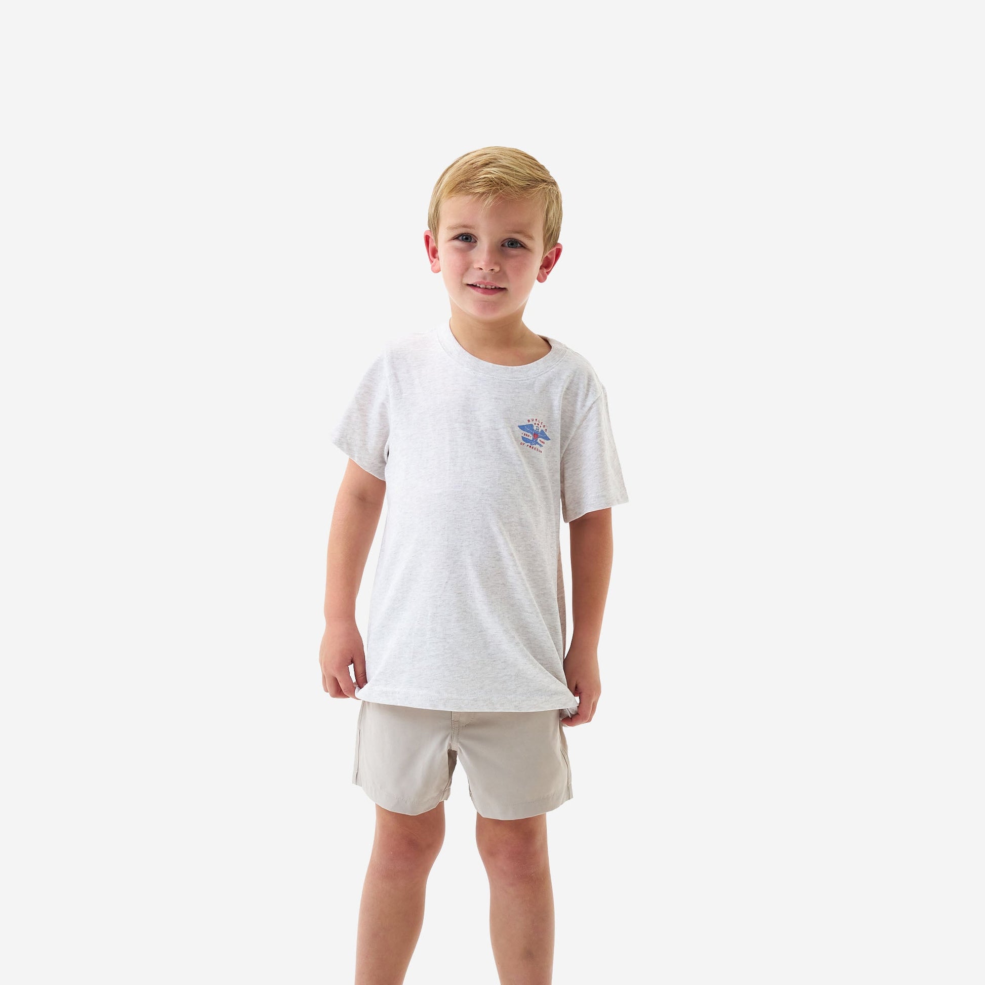 Youth Heather Oatmeal T-shirt by Burlebo, featuring a casual fit and soft fabric, displayed on a plain background