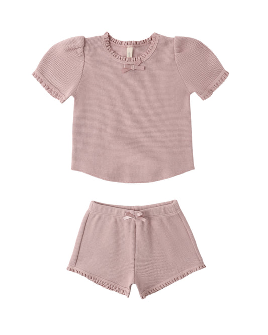 Mauve Ruby set by Quincy Mae featuring a soft mauve fabric with decorative ruby accents on a cozy, stylish cushion or pillow.