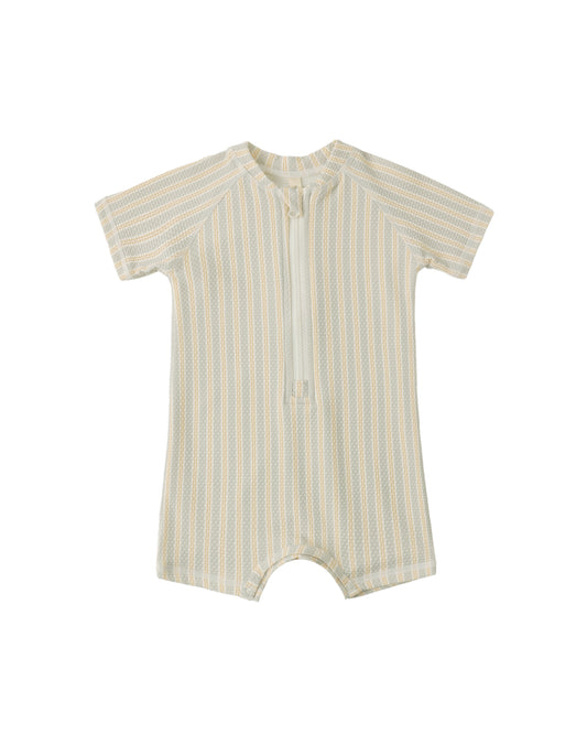 Blue + Butterscotch Stripe Zip Rashguard One Piece