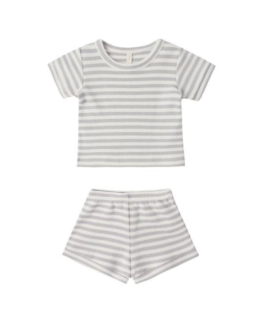 Sage Stripe Waffle Shortie Set