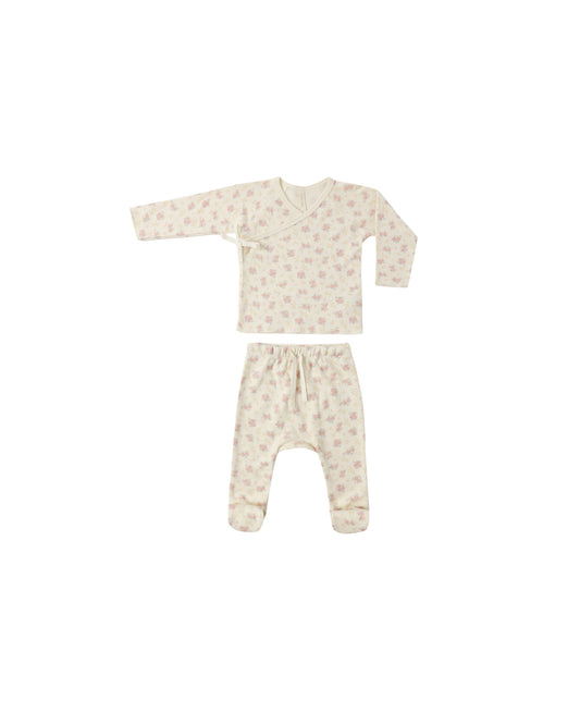 Flower Field Wrap Top + Footed Pant Set