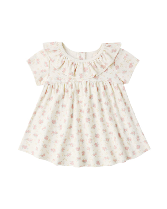 Flower Field Ruffle Collar Jersey Dress