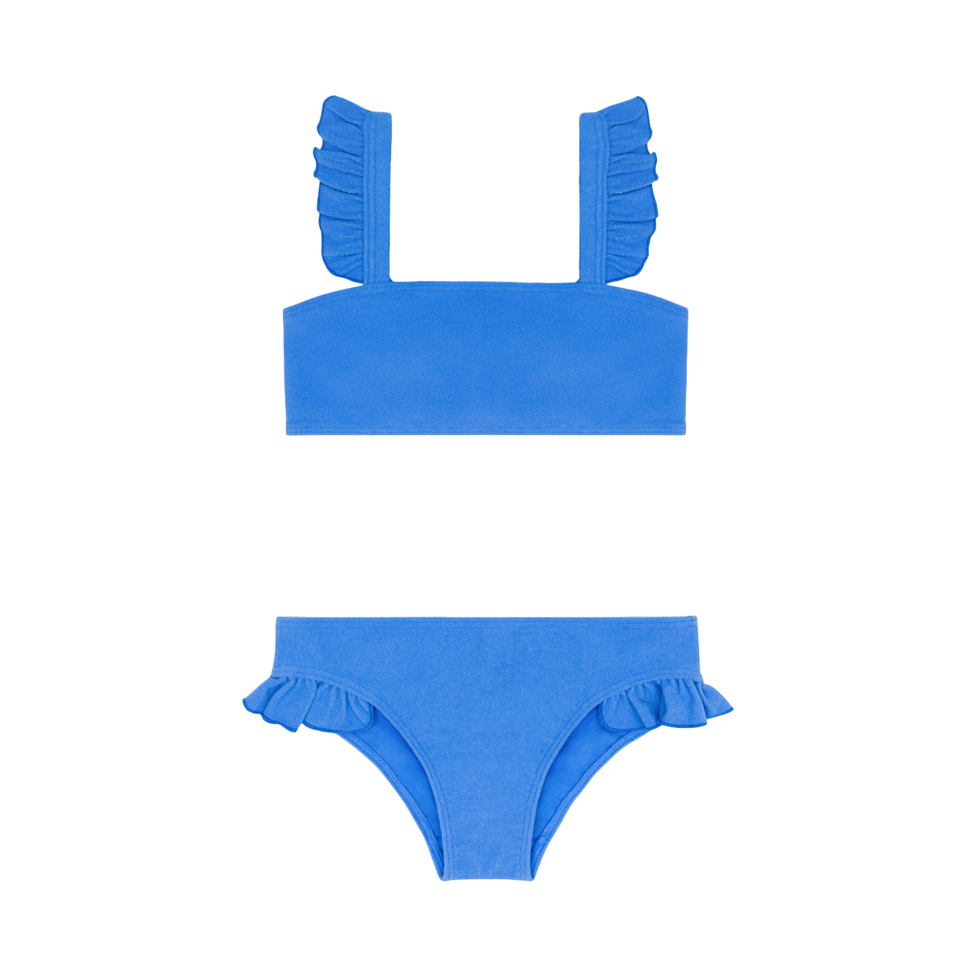 girls deep sea blue terry ruffle strap bandeau bikini