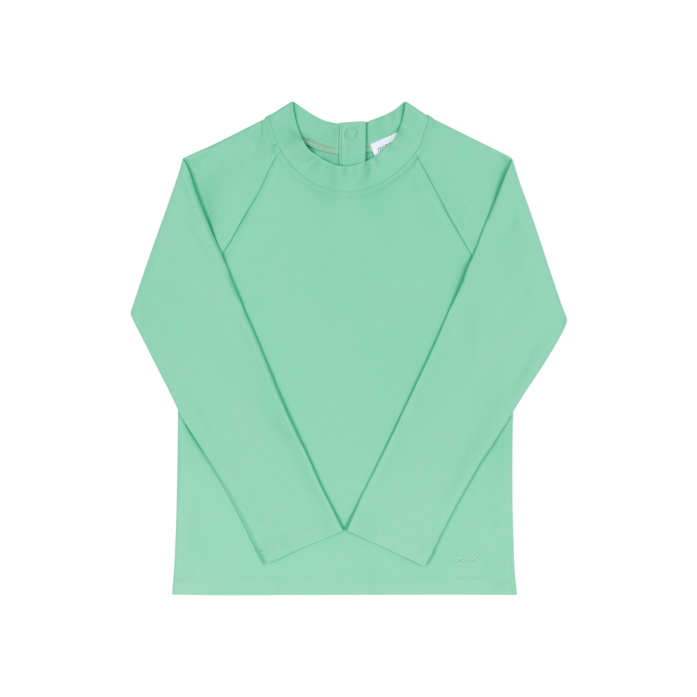 Minnow unisex Gustavia green rashguard showing a fitted, long-sleeve swim shirt with brand logo on the chest.