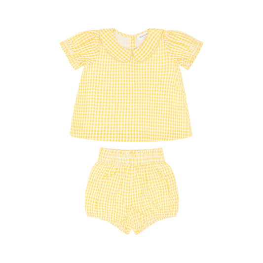 Baby girls' Minnow Soleil gingham ruffle sleeve top with soft fabric and cute design, perfect for casual wear.