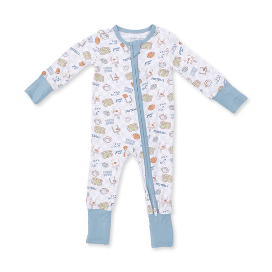 Angel Dear football check zip convertible romper for babies, featuring a soft, comfortable fabric and playful check pattern.