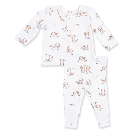 Angel Dear Explorer Puppy Blue Henley Play Set for babies, featuring a soft blue henley top and matching playful accessories.