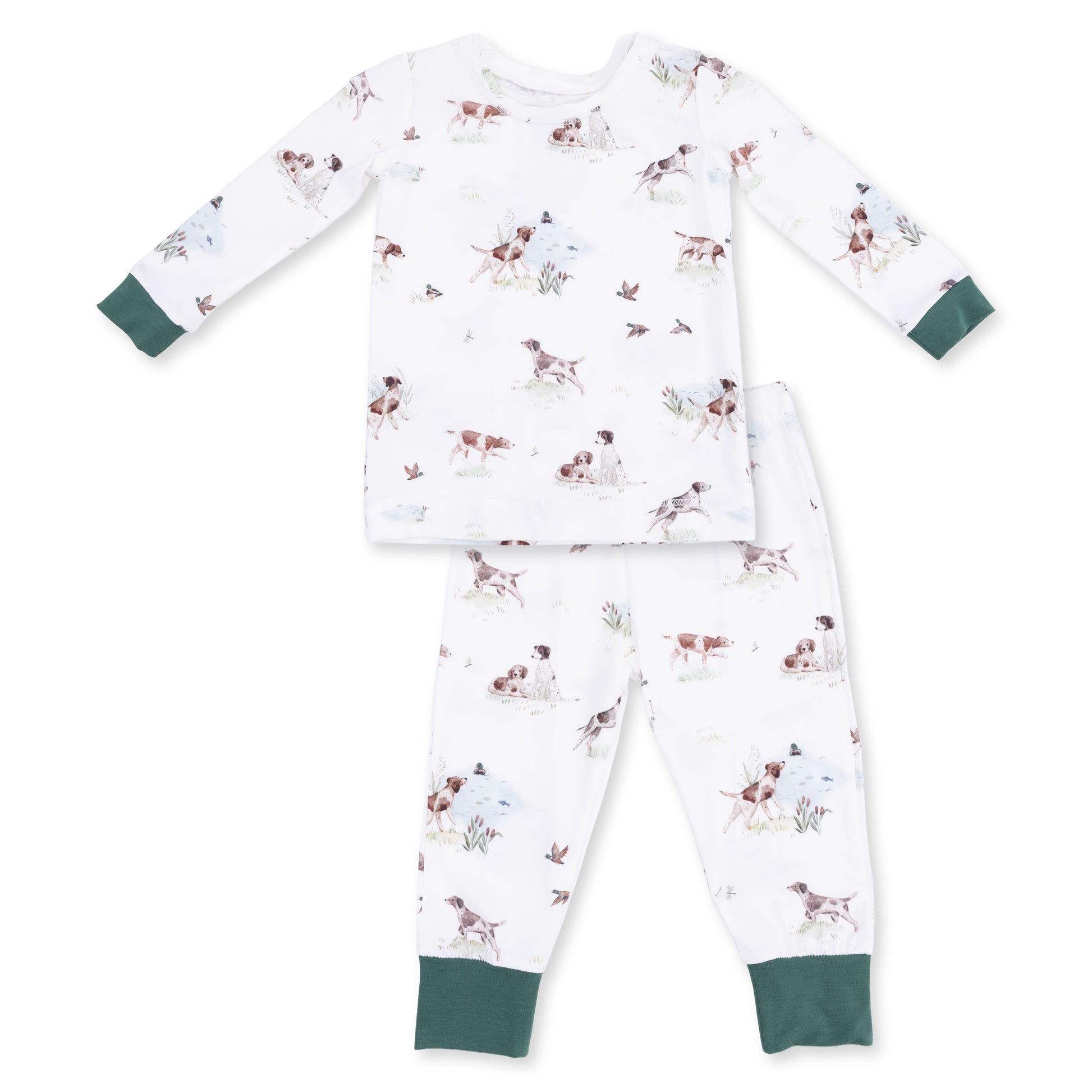 Angel Dear Pointer Pups and Duck Buddies long sleeve loungewear set with playful dog and duck print on soft fabric.
