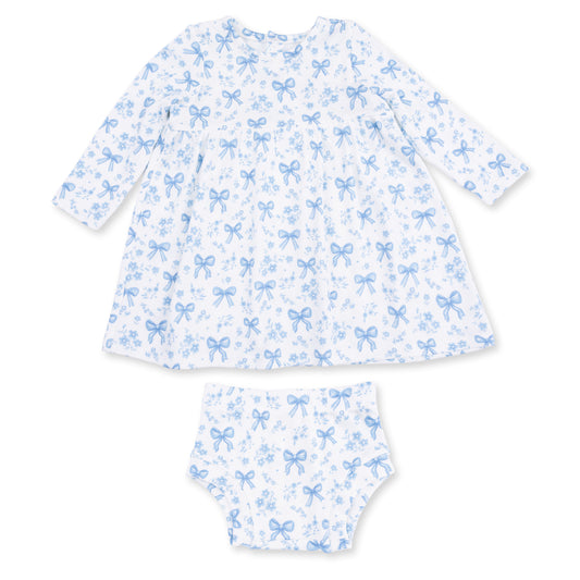 Blue Bows & Flowers Simple Dress & Bloomer