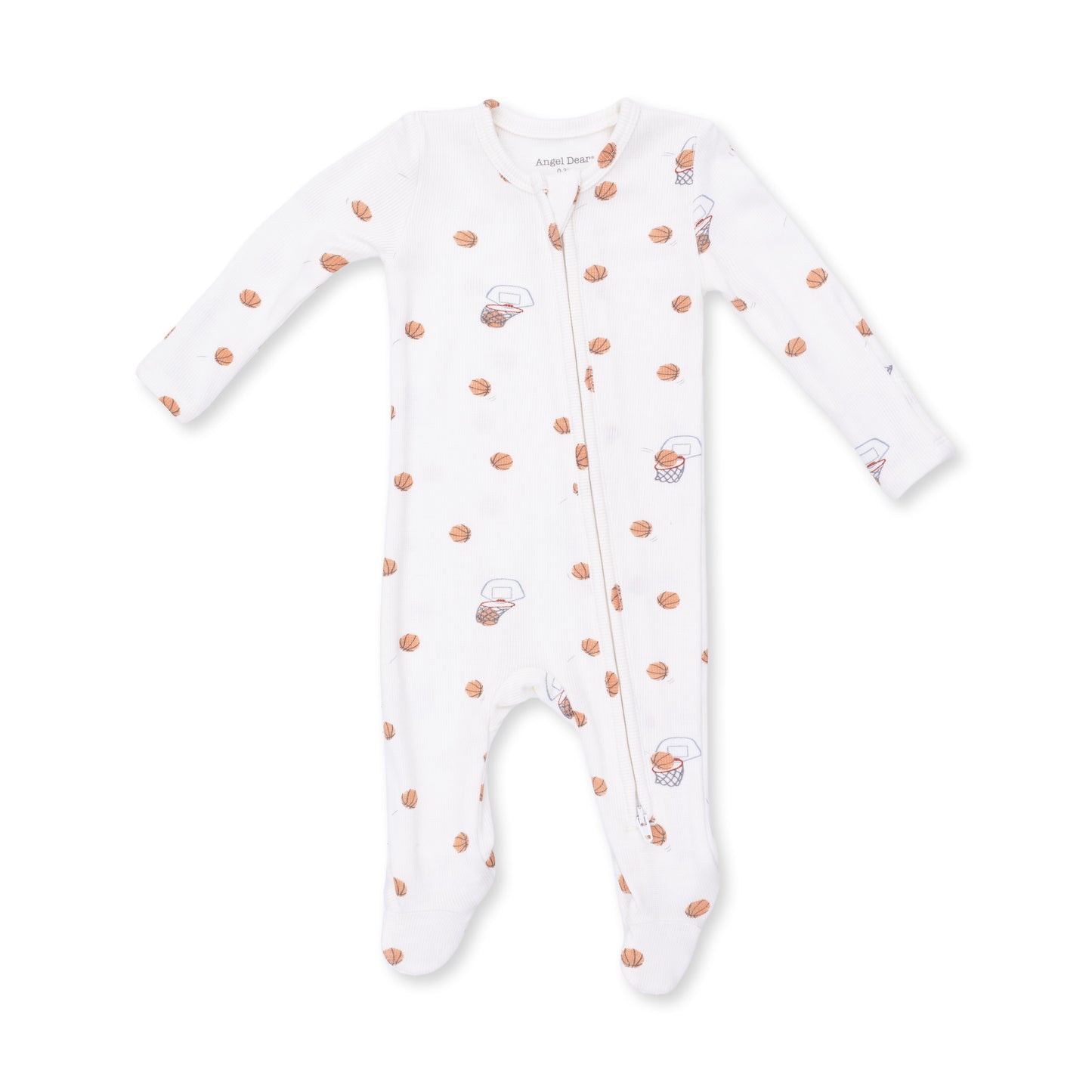 Angel Dear Mini Basketballs 2 Way Zip Footie, soft baby clothing with playful basketball print and zip closure for easy dressing.